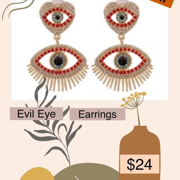 Jewelry - NEW! Bling Evil Eye and Heart Statement Earrings